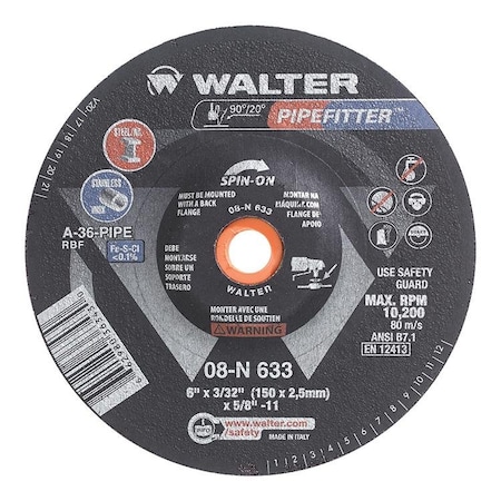 Walter Surface Technologies Type 27S, 6 in Dia, 3/32 in Thick, 5/8 in-11 Arbor Hole Size 08N633